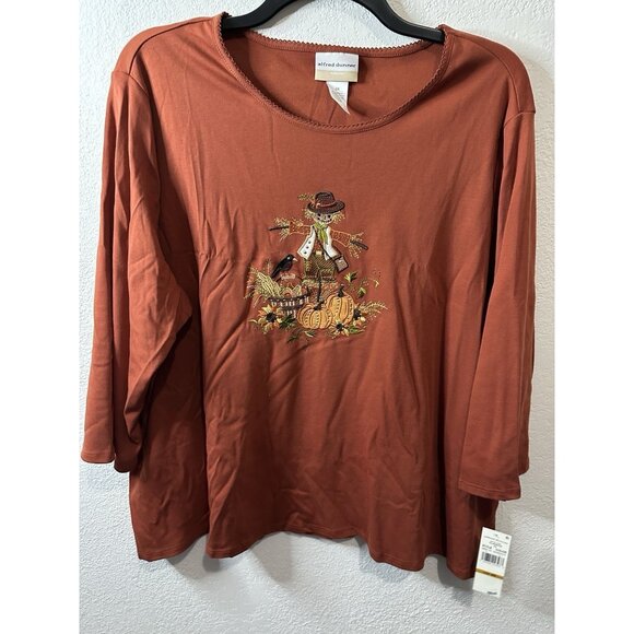 Alfred Dunner Women’s Embroidered Scarecrow Fall Round Neck Shirt Size 3XL - Picture 1 of 8